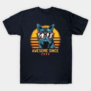 Retro Cool Cat Awesome Since 2009 // Awesome Cattitude Cat Lover T-Shirt